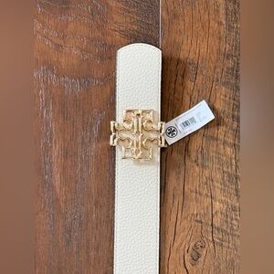 Tory Burch Cream Belt with Gold Buckle